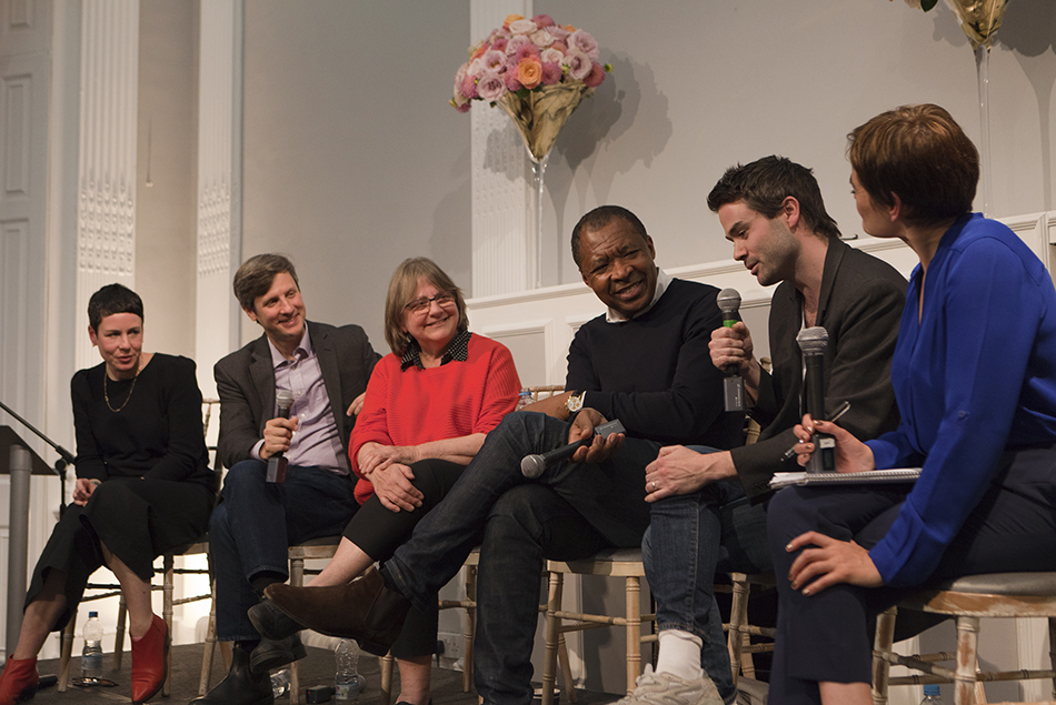 Panelists Eva Rothschild, Jed Morse, Phyllida Barlow, Okwui Enwezor, Michael Dean, and Lisa Le Feuvre partake in a discussion