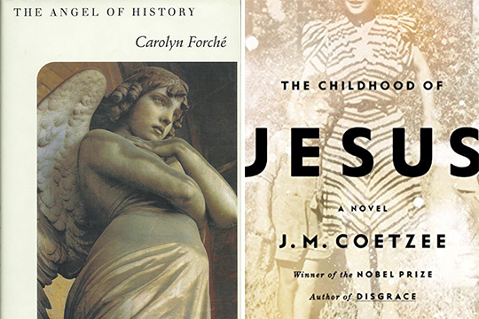 Two book covers side by side, the first an angel statue and the second a faded picture of a woman in a thin and fluffy dress