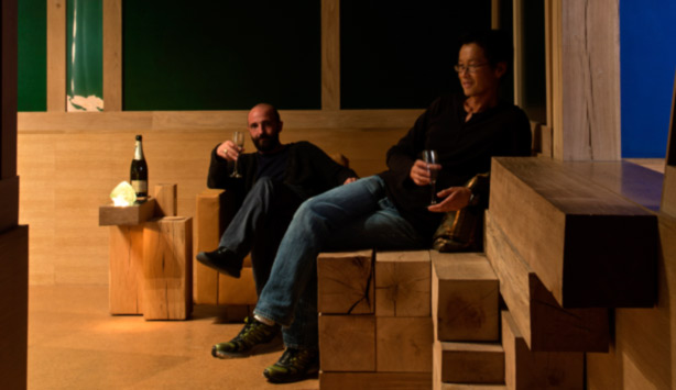 Piero Golia and Edwin Chan in the Chalet Hollywood