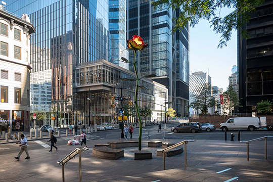 Public sculpture by German artist Isa Genzken in Zuccotti Park in New York