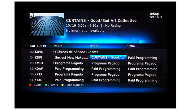 TV Menu displays late-night infomercial CURTAINS by Good/Bad Art Collective part of Nasher XChange