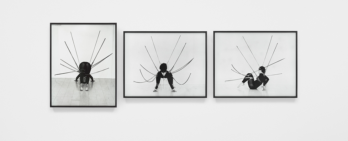 Senga Nengudi, 'Performance Piece,' 1978. Silver gelatin prints, triptych, Overall dimensions 300.8 × 104.1 cm (framed), Overall dimensions 118 3/8 × 41 inches (framed). Photographer: Harmon Outlaw © Senga Nengudi, 2022. Courtesy of Sprüth Magers and Thomas Erben Gallery, New York