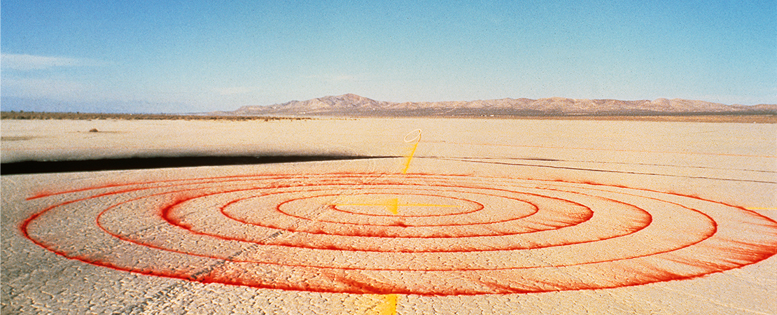 Lita Albuquerque (American, born 1946), "Spine of the Earth," 1980. Pigment, rock, and wood sundial, El Mirage Lake, Mojave Desert, California. © Lita Albuquerque, Photo: Courtesy of the artist and Kohn Gallery, Los Angeles