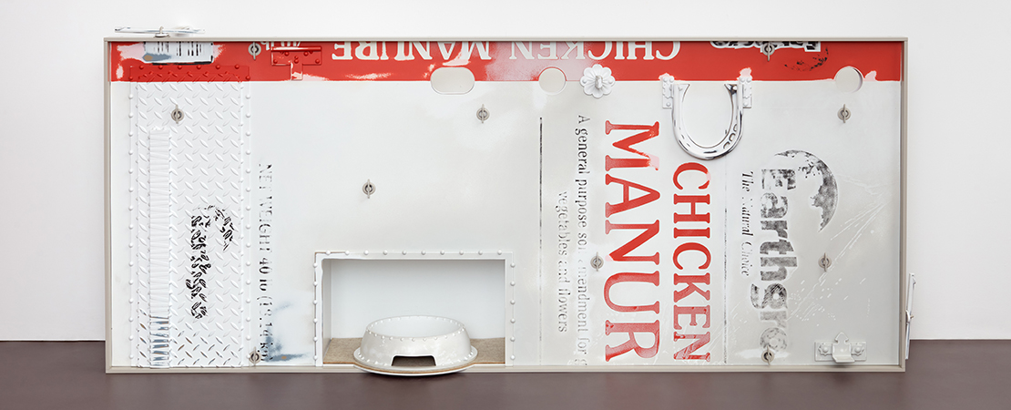 Magali Reus, 'Clay (Wolf),' 2020–21. Welded, powder coated steel and aluminium, powder coated cast iron, rivets, toggle fixings, CSK sockets, custom weave viscose, polyester and cotton, laser-cut felt, SLS printed nylon, 35 3/8 x 82 5/8 x 15 5/8 in. (90 x 210 x 40 cm), Photo: Robert Glowacki. Courtesy the artist, The Approach, London and Fons Welters, Amsterdam.