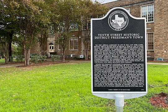 Texas Historical Commission Marker for the Tenth Street Historic District Freedman's Town in front of N.W. Harllee Early Childcare Center, established in 1928.