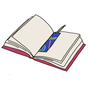 Drawing of a book with bookmark