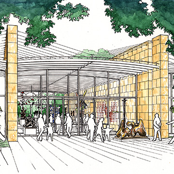 Sketch of the exterior facade of the Nasher Sculpture Center by Renzo Piano