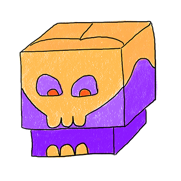 Drawing of a box with a skull design