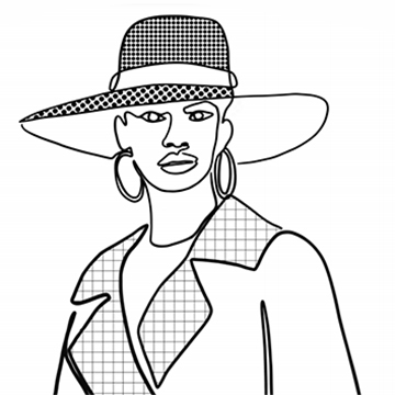Drawing of a woman wearing a stylish hat