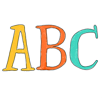 Colorful drawing of the letters A B C