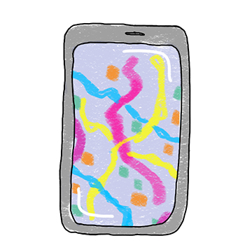 Drawing of a cell phone with colorful screen image