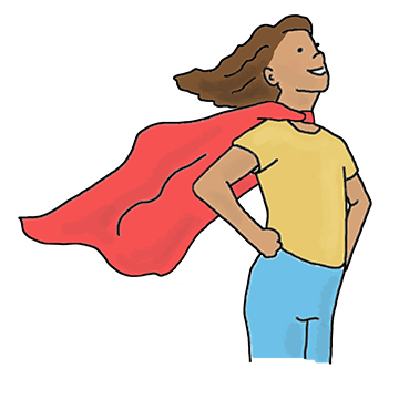Drawing of a young girl wearing a superhero cape