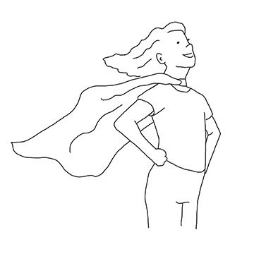 Drawing of a girl wearing a superhero cape