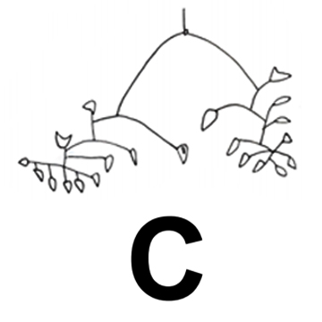 Drawing of an Alexander Calder mobile with the letter C.