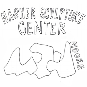 Drawing of a sculpture by Henry Moore with the words Nasher Sculpture Center.