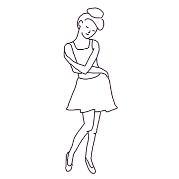 Drawing of a woman with her arms wrapped around her waist