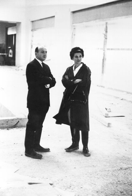 Vintage image of Raymond and Patsy Nasher during building of Northpark
